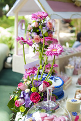 Flower arranging in social reunion baby shower in Guatemala