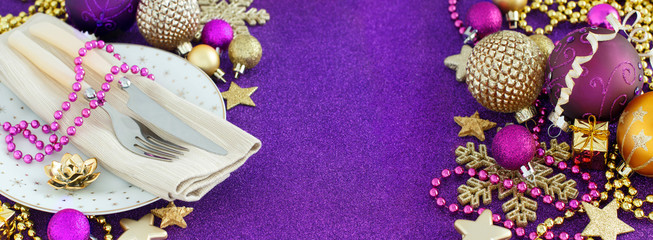 Golden and purple Christmas decorations