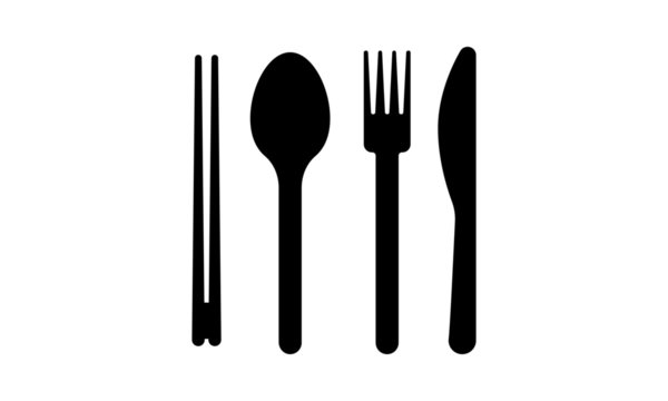Fine Dine Cutlery. Illustration of Fork, Knife, Chopsticks and Spoon.