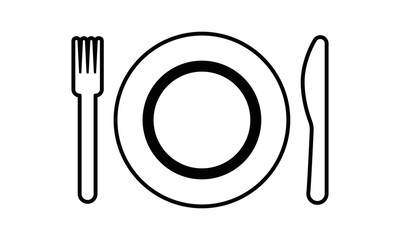 Fine Dine Plate Icon. Illustration of Fork, Knife and Plate.