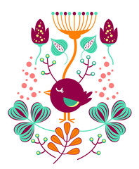 Lovely birds and flowers, children's theme