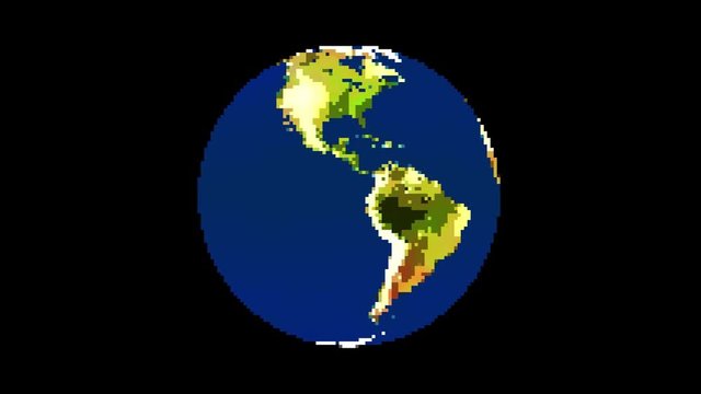 vintage 8 bit game pixel drawn planet earth globe spin seamless endless loop animation - new quality unique handmade retro stop motion dynamic joyful video footage