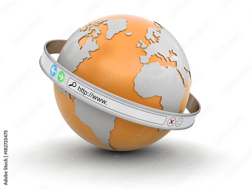 Poster web browser screen around the earth. image with clipping path