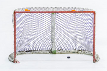 ice hockey net with puck