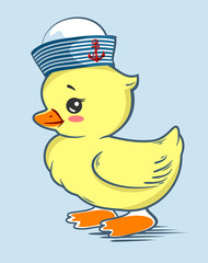 A cute little duckling in a sailor's hat. Can be used for children's prints