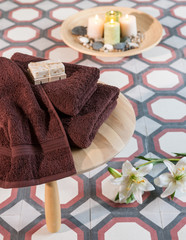 retro ground floor and towel style spa center concept