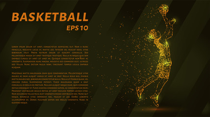 Obraz premium Basketball which is composed of pixels. Particles in the form of a basketball player on a dark background. Vector illustration. Graphic concept of basketball