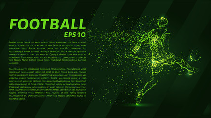 Football which consists of points. Particles in the form of a football player on dark background. Vector illustration. Graphic concept soccer.