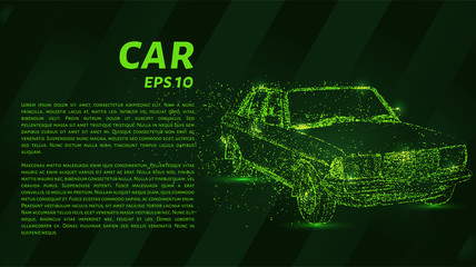 Car from the particles. The car consists of circles and points. Vector illustration
