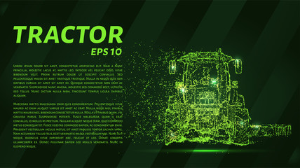 Obraz premium The tractor which consists of points. Particles in the form of a tractor on a dark background. Vector illustration. Graphic concept of the agricultural business.