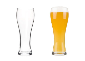 Two beer glasses isolated on white background