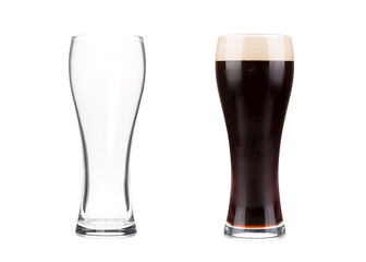Two beer glasses isolated on white background