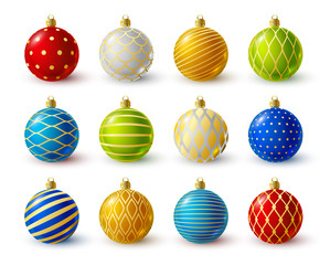 Set of color Christmas balls with golden ornate