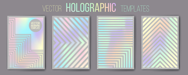 Set of vector holographic gradient templates - shiny and mat. Empty blank templates for cover, presentation, brochure or background. Easy to modify, resize. Made using full vector gradient mesh tool - 182728655