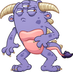 Cartoon monster looking suspicious. Vector clip art illustration with simple gradients. All in a single layer.