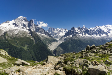 Fototapeta na wymiar Mont Blanc massif on a sunny day in June. Alps.