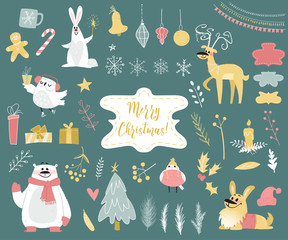 Cute winter animals set