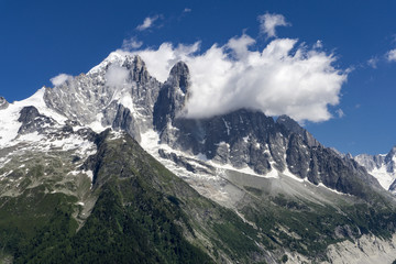 Fototapeta na wymiar View of the Aiguille Verte peak in the Mont Blanc massif.