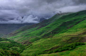 Foggy Landscape. View From Mountains to the Valley Covered with Foggy.