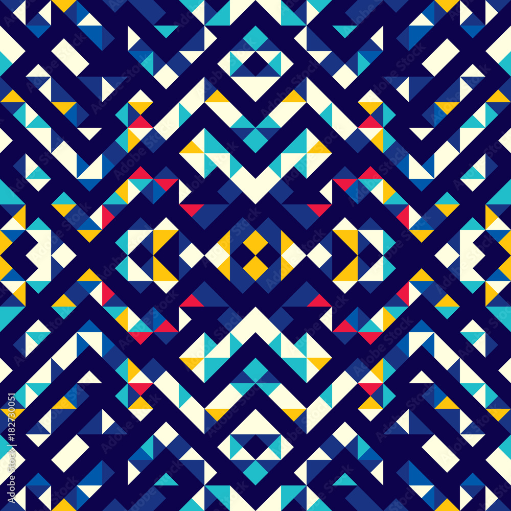 Poster seamless pattern of triangles and lines. zigzags and sharp corners. movement of geometric shapes.