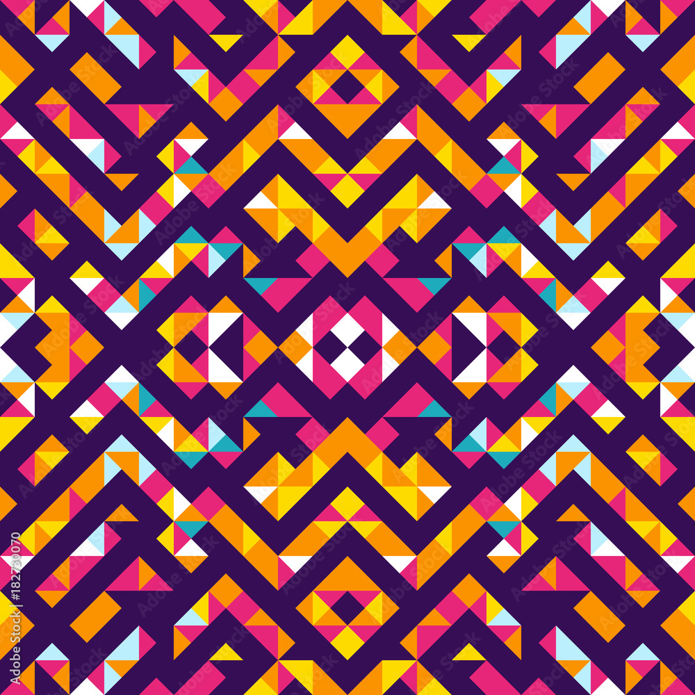 Poster seamless pattern of triangles and lines. zigzags and sharp corners. movement of geometric shapes.