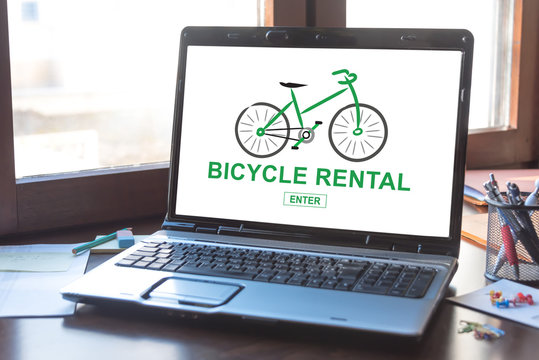 Bicycle rental concept on a laptop screen