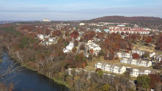 Branson MO,USA - November, 2017. Aerial view of beautiful, autumn colors of Branson.