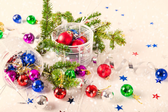 Christmas baubles for decoration on white background