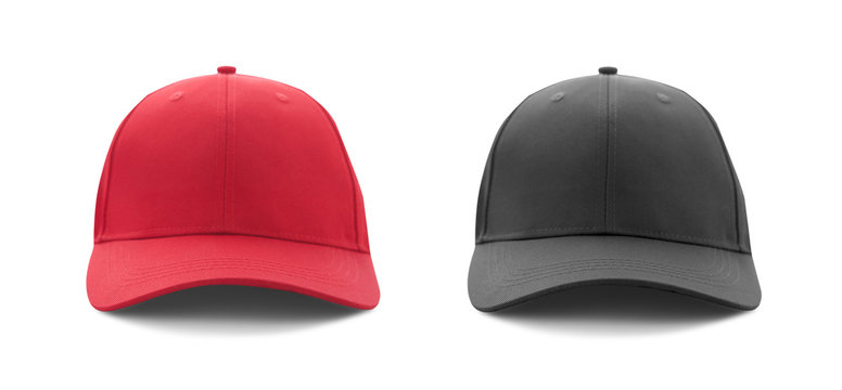Baseball cap red and black templates, front views isolated on white background
