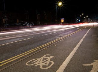cycle lane seen at night