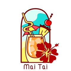 Card with vector sign of cocktail mai tai. Flat style. EPS10