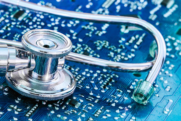 Health and Technology Stethoscope on Circuit Board