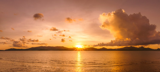 panoramic Landscape of paradise tropical island beach, sunrise shot