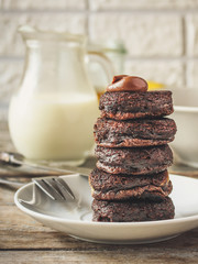 delicious brown pancakes with chocolate paste