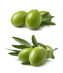Türaufkleber Green olives set isolated on white background © kovaleva_ka