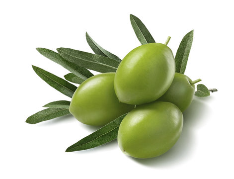 Green olives bunch isolated on white