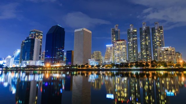 4k Time-lapse of Bangkok city view at Benjakitti Park, Bangkok, Thailand