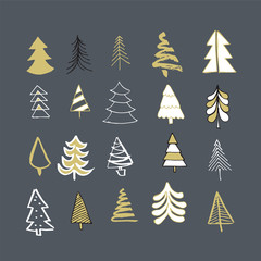 Hand drawn Christmas trees doodle icons