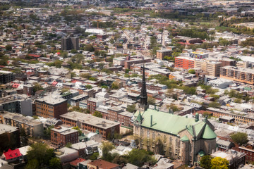 Aerial overhead view of the Saint-Jean-Baptiste area of Quebec City, Quebec, Canada.