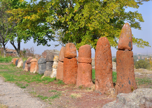 Menghirs in the ancient settlement. Historical-archeological museum-reserve "Metsamor'. Armenia