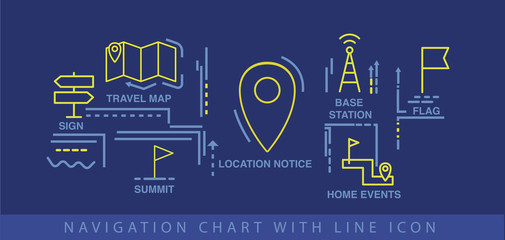 Navigation chart with line icon