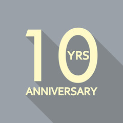 10 years anniversary icon. Anniversary decoration template. Celebrating and birthday emblem. Vector illustration.