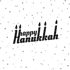 Happy Hanukkah. Font composition with candles in vintage style. Vector Holiday Religion Illustration. Jewish Festival Of Lights. Decoration element