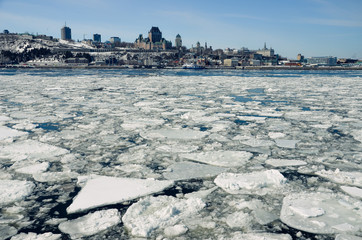 Quebec city and St. Lawrence river at the end of winter and at the beginning of spring, Quebec,...