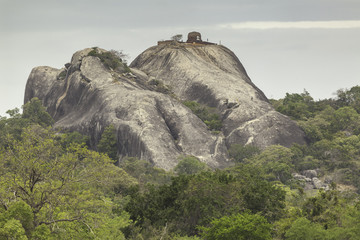 Kudumbigala Forrest Hermitage with the Stupa at the Top of a Gigantic Rock, Sri Lanka