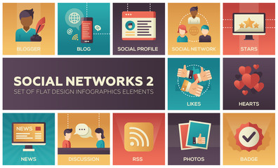 Social networks - modern set of flat design infographics elements