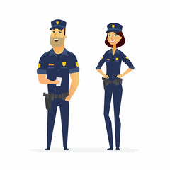 Police officers on duty - cartoon people characters illustration