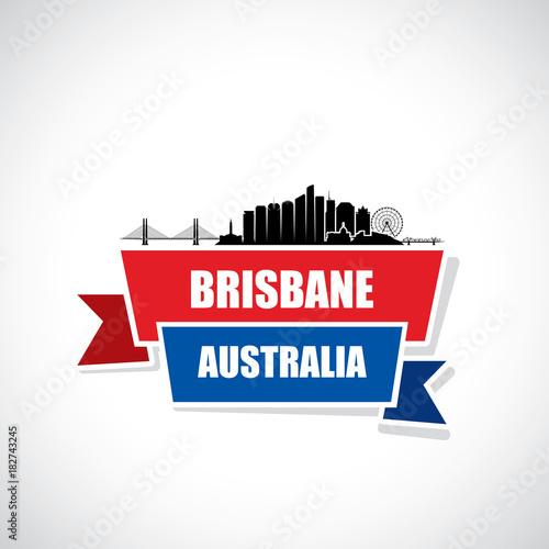 "Brisbane skyline Australia ribbon banner" Stock image and royalty