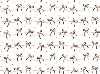 Hand drawn vector abstract fun Merry Christmas time cartoon rustic festive seamless pattern with cute illustrations of red silk bows isolated on white background