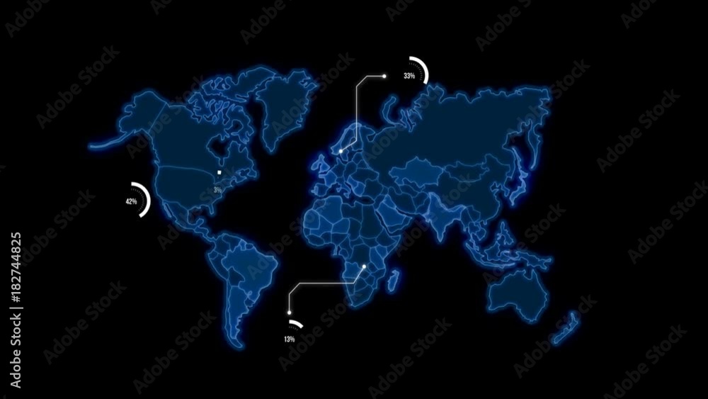 Poster 4k animation map with loading percentage pi element on dark abstract background for futuristic techn